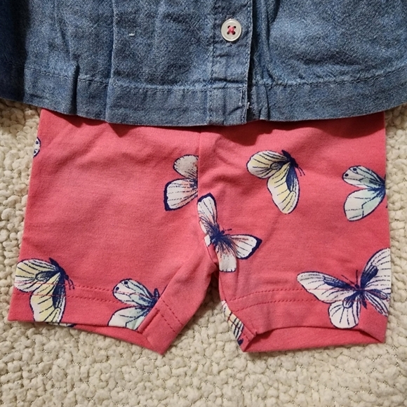 Carter's Blue Denim Top and Pink Butterfly Shorts Set Size 3M NWT - Picture 3 of 10